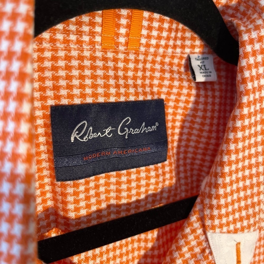 Robert Graham Men's Tailored Fit Howells Woven Shirt Orange & White Size XL - Picture 3 of 6